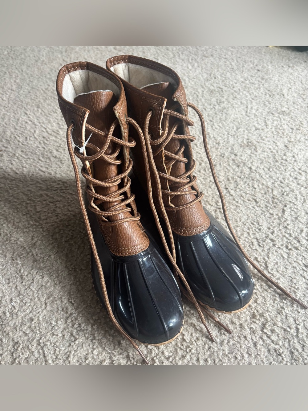 Waterproof Unisex Duck Boots Faux Fur Lined Brown/Black Size Women’s 7M